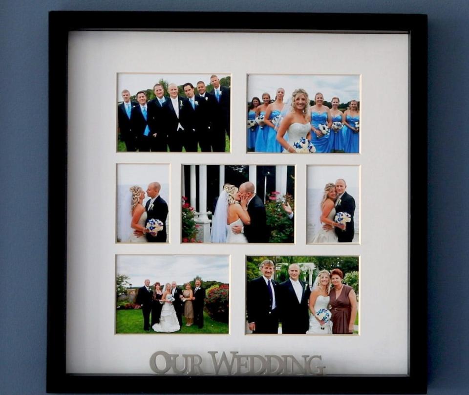 The framed wedding photographs that Kelly smashed on the floor when she discovered the extent of her husband Steven's online gambling in May of 2021. Steven became so addicted to online sports gambling that it almost cost him his marriage.