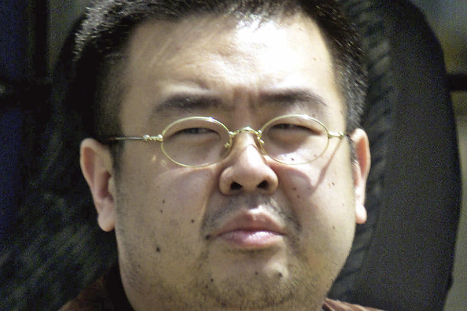 FILE - This May 4, 2001, file photo shows Kim Jong Nam, exiled half-brother of North Korea's leader Kim Jong Un, in Narita, Japan. Two women on trial for the brazen assassination of the North Korean leader's half-brother were told Thursday to make their defense after the judge found evidence of a "well-planned conspiracy," extending their murder trial until next year. (AP Photo/Shizuo Kambayashi, File)