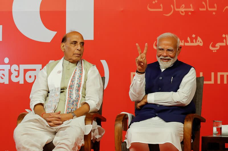 Indian PM Modi attends the BJP headquarters, in New Delhi