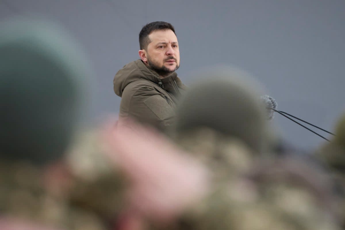 Ukraine’s President Volodymyr Zelenskiy attends a ceremony dedicated to the first anniversary of the Russian invasion of Ukraine, amid Russia’s attack on Ukraine, in Kyiv (via REUTERS)