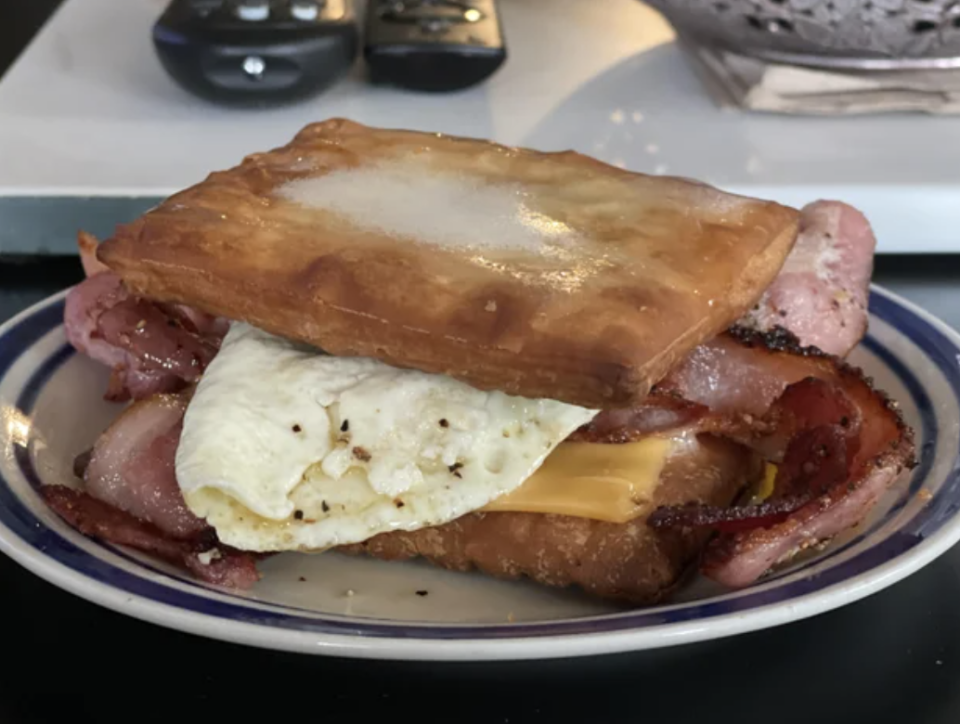 a breakfast sandwich with Toaster Strudel "bread"