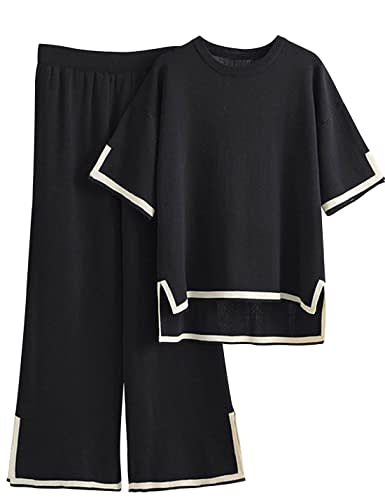 ANRABESS Women's Two Piece Outfits Sweater Sets Long Sleeve Knit Pullover  and Wide Leg Pants Lounge Sets, Apricot, Small : : Clothing, Shoes  & Accessories