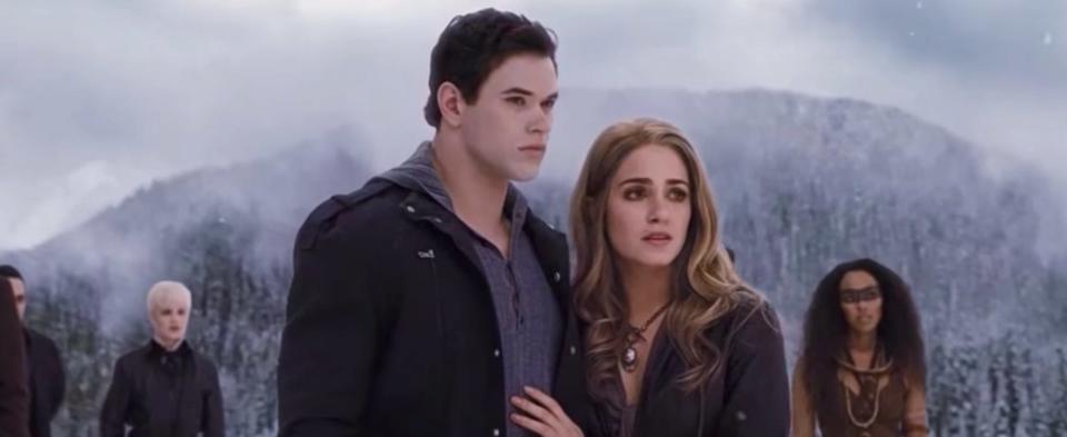 Kellan Lutz as Emmett Cullen and Nikki Reed as Rosalie Hale in "Breaking Dawn: Part 2."