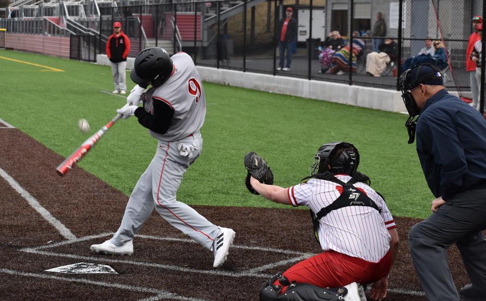 Honesdale catcher Grant Tonkin is contributing big plays defensively and with the bat in early season baseball action.