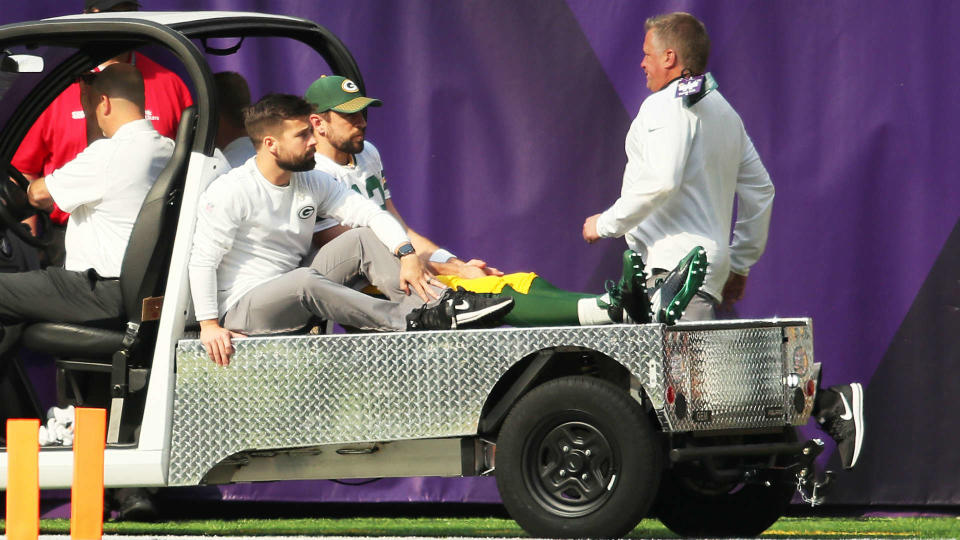 Aaron Rodgers underwent surgery on Thursday to repair the collarbone he broke last Sunday. (Getty)