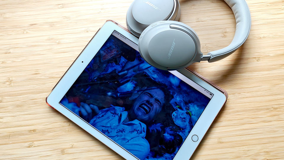 Bose Ultra Headphones with iPad watching Horror movies