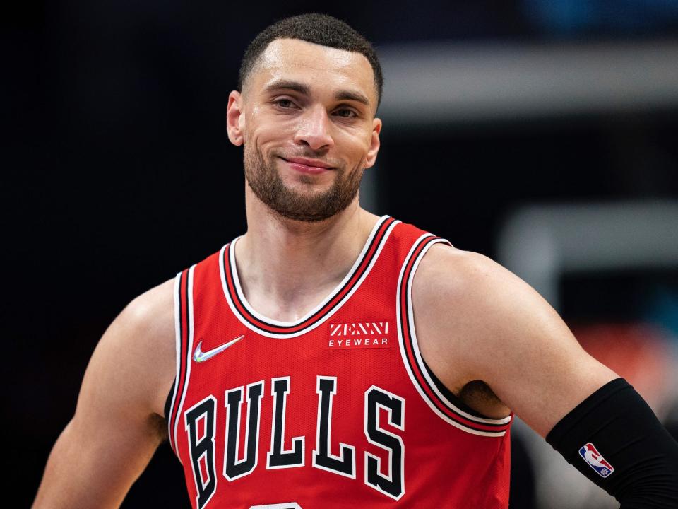 Zach LaVine smiles during a game.