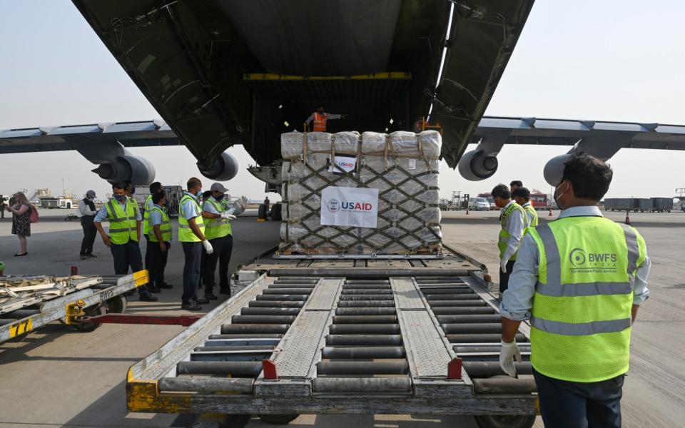 Relief supplies from the United States arrive at the Indira Gandhi International airport - Prakash Singh