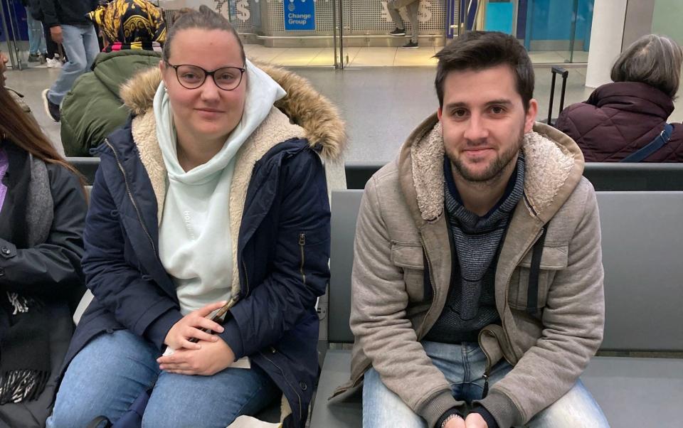 Passengers Valentin Walch and Pauline Cerceau, both 26, at St Pancras