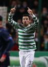 Celtic's Tony Watt celebrates scoring during their UEFA Champions League Group G match against Barcelona at Celtic Park in Glasgow. Celtic won 2-1