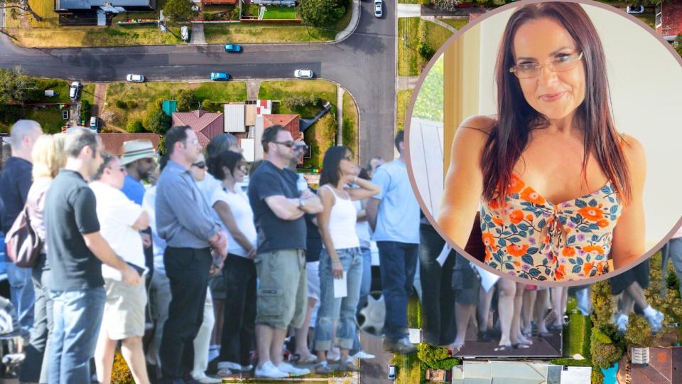 Compilation image of houses, people standing on the street and Nicole Pedersen-Mckinnon headshot as she talks mortgage offset