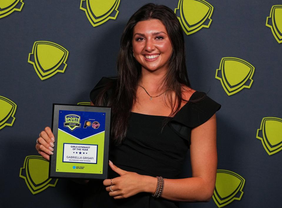 Gymnast of the Year: Valparaiso's Gabi Grisafi poses for a photo during the Indiana High School Sports Awards on Wednesday, April 19, 2023 at Clowes Memorial Hall in Indianapolis.