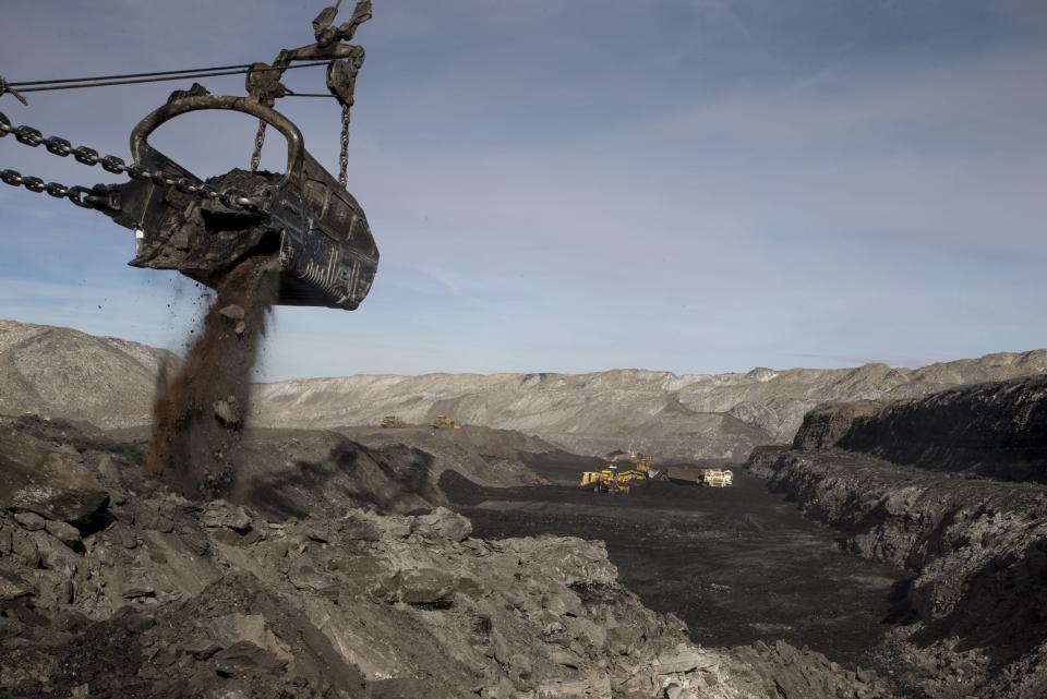 A dragline removes overburden in pit J19 at the Kayenta Mine, which provides coal to the Navajo Generation Station near Page, Ariz.