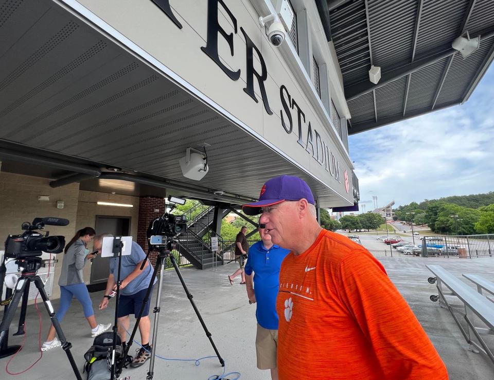 Coach John Rittman finished talking with media about the path leading to the NCAA Softball Super Regionals in Stillwater, Oklahoma, during a press conference at McWhorter Stadium in Clemson May 24, 2022.  The Tigers play with Oklahoma State University starting May 26.