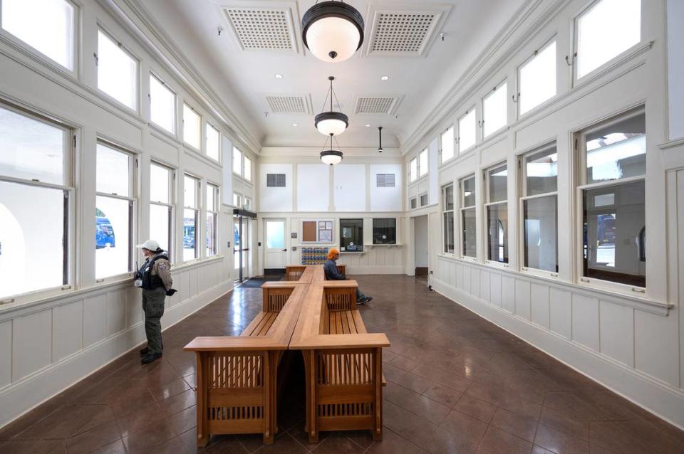 The Southern Pacific train depot has been renovated at the Modesto Transit Center in Modesto, Calif., Thursday, June 15, 2023. The depot built by Southern Pacific Railroad had passenger service until 1971.