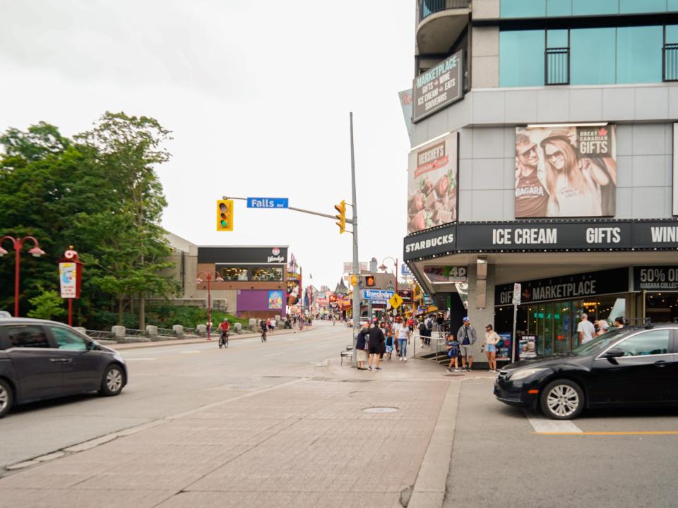 A crosswalk in front of the Sheraton Fallsview