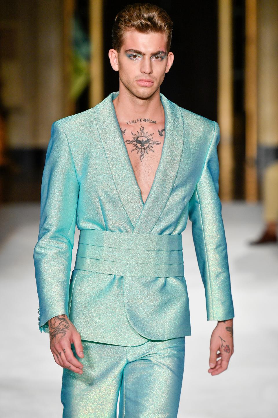 Model Jeremy Ruehlemann walking on the runway during the Christian Siriano Fashion Show during New York Fashion Week Womenswear Spring / Summer 2020 held in New York, NY on September 7, 2019.