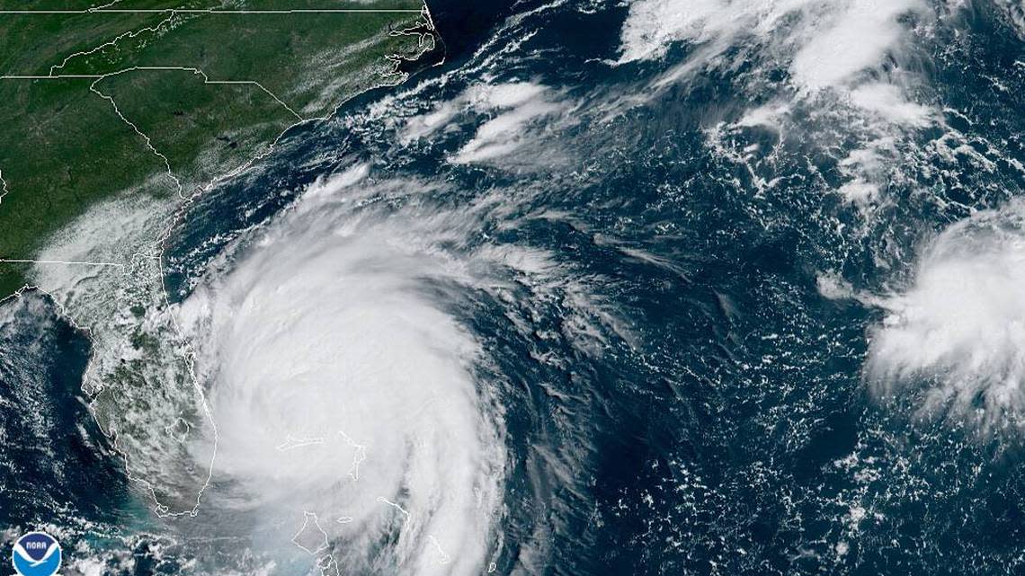 A Tuesday morning satellite view of Hurricane Dorian shows it over the Bahamas.