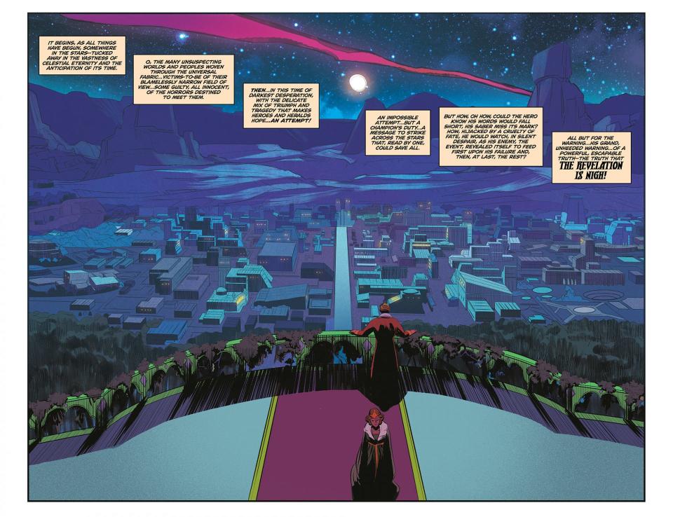 The city of Eternos, as seen in Masters of the Universe: Revelation from Dark Horse Comics.