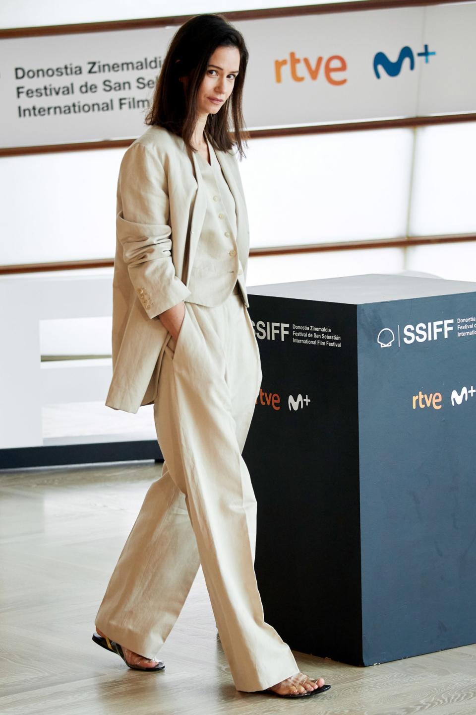 <p>Katherine Waterston makes her way to <em>The World to Come</em> photocall during the 68th San Sebastian International Film Festival at the Kursaal Palace on Saturday in Spain.</p>