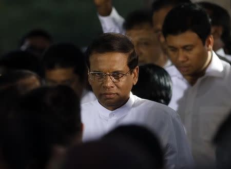 Sri Lanka's President Maithripala Sirisena (C) arrives for his swearing-in ceremony in Colombo January 9, 2015. REUTERS/Stringer