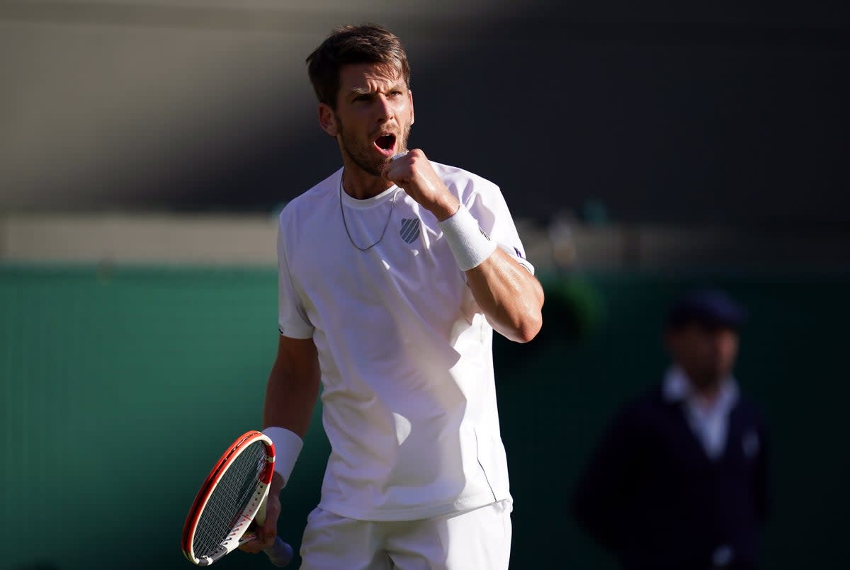 Cameron Norrie celebrates during his Gentlemen’s Singles quarter-final match. (PA) (PA Wire)