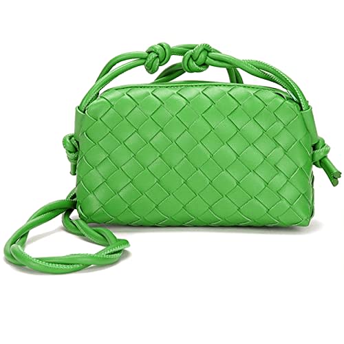 Woven Crossbody Bags For Women, Small Handmade Purse Clutch Shoulderbag Handbag, Zipper Closure (Green)