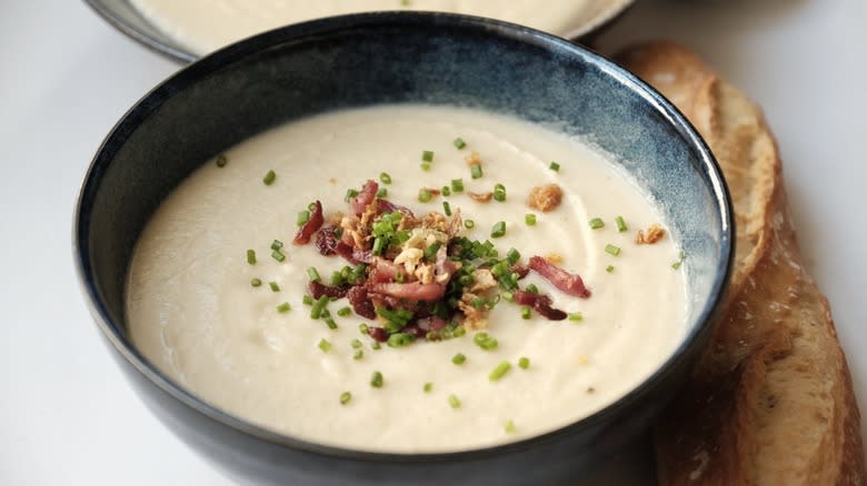 potato and cauliflower soup with garnish