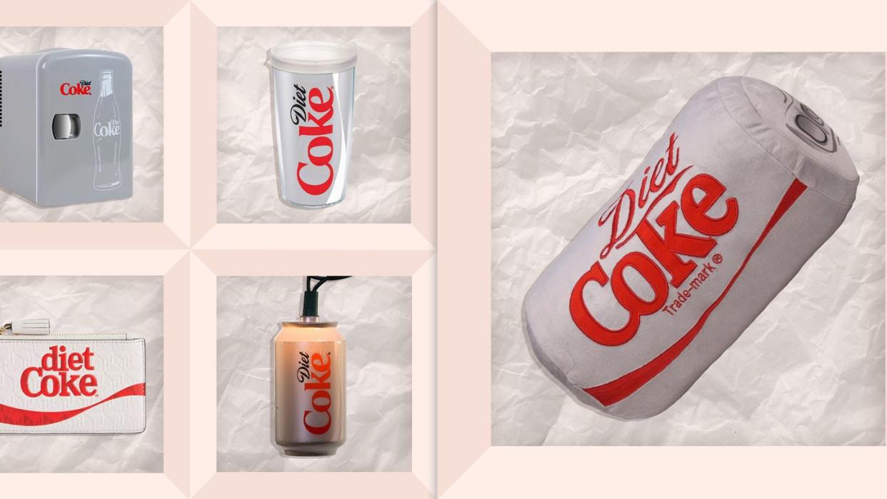 diet coke mini fridge, diet coke tumbler, diet coke pillow, diet coke light, diet coke leather cardholder
