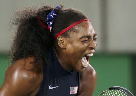 Serena Williams reacts during her match against Elina Svitolina of Ukraine. REUTERS/Kevin Lamarque