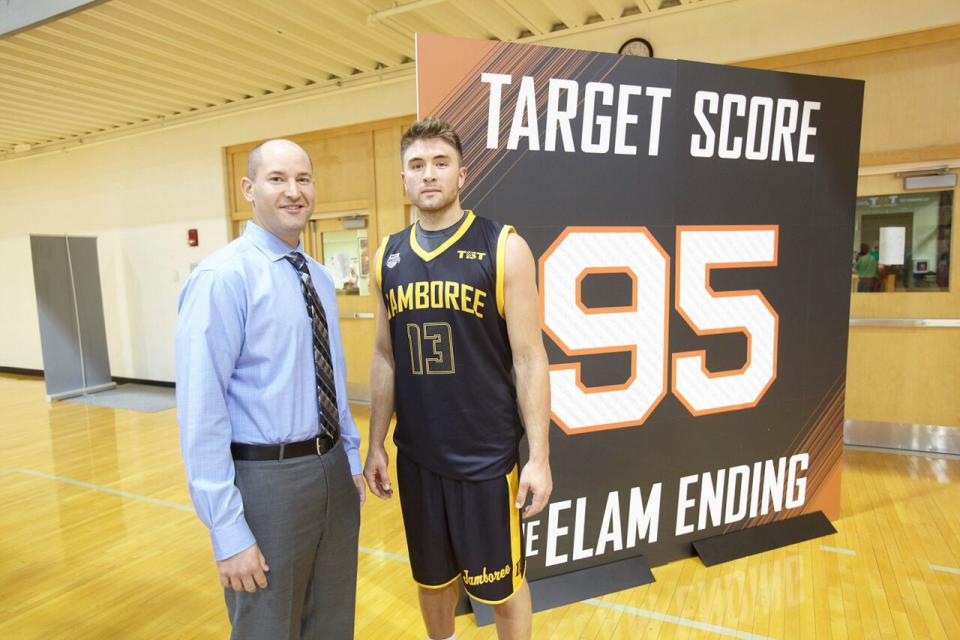 Nick Elam poses last year with Dalton Pepper, who sealed the Broad Street Brawlers’ victory in the first game ever played under the Elam Ending. (Special to Yahoo Sports/Courtesy Nick Elam)