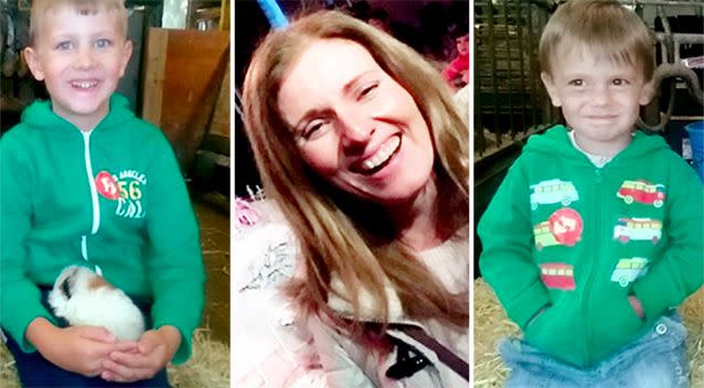 Fugitive mother Samantha Baldwin (centre) is on the run with her two boys, Louis (left) and Dylan (right). Source: Supplied