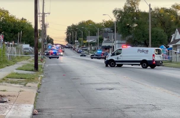 PHOTO: Emergency vehicles respond on June 25, 2023, to a pair of shootings 90 minutes apart in Kansas City, Mo., that caused 'multiple deaths, according to the Jackson County Sheriff's Office. (KMBC-TV)