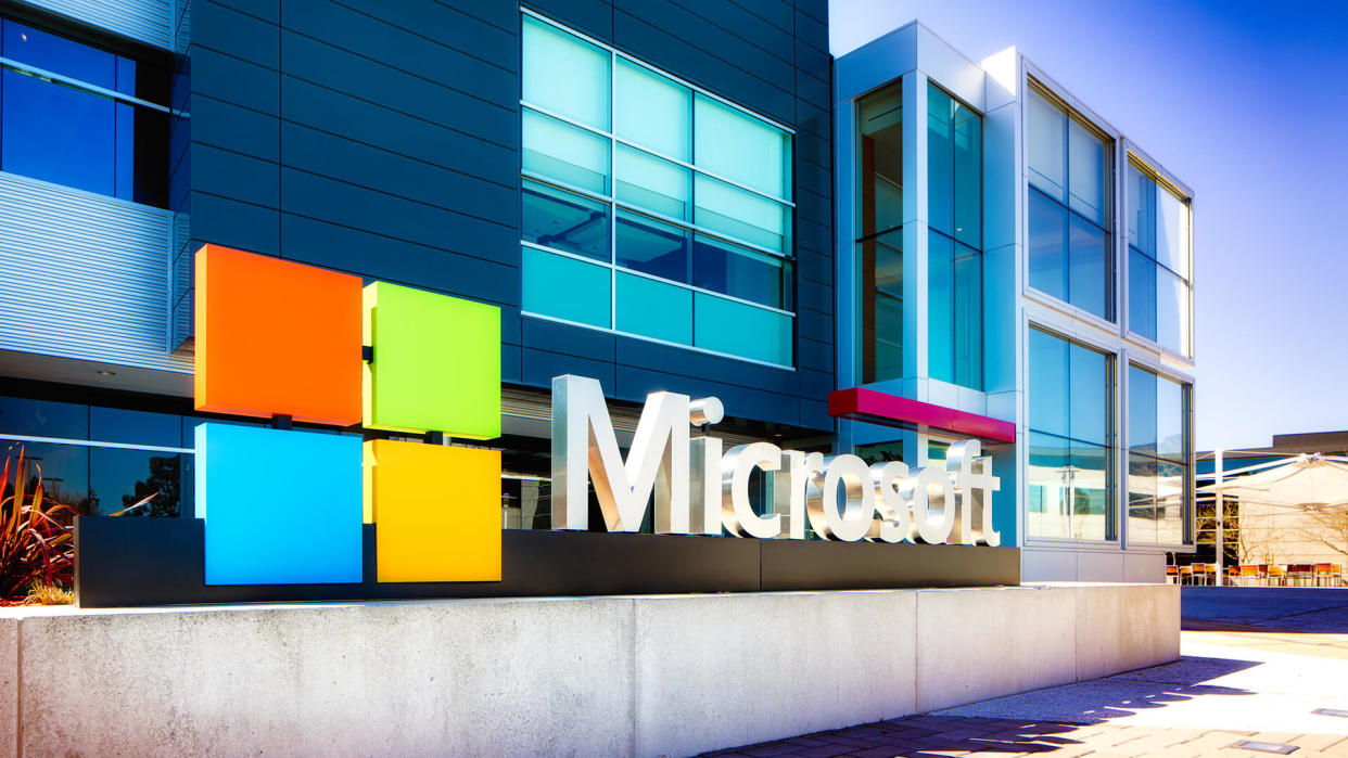 Microsoft sign at the entrance of their Silicon Valley campus