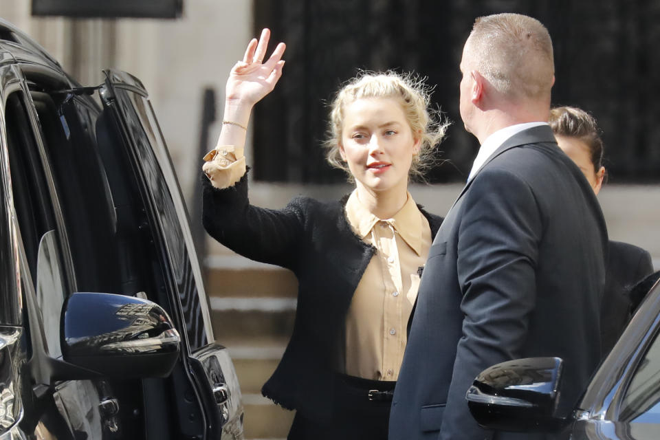 Amber Heard leaves after giving evidence at Johnny Depp's libel trial. 