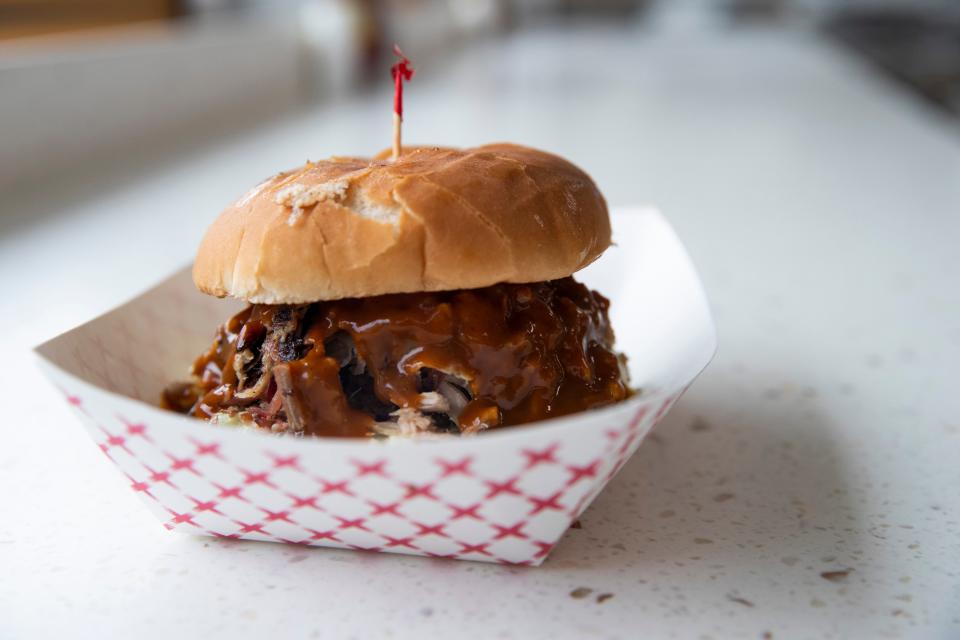 A pulled pork sandwich from Tops Bar-B-Q at Hacks Cross in Memphis.