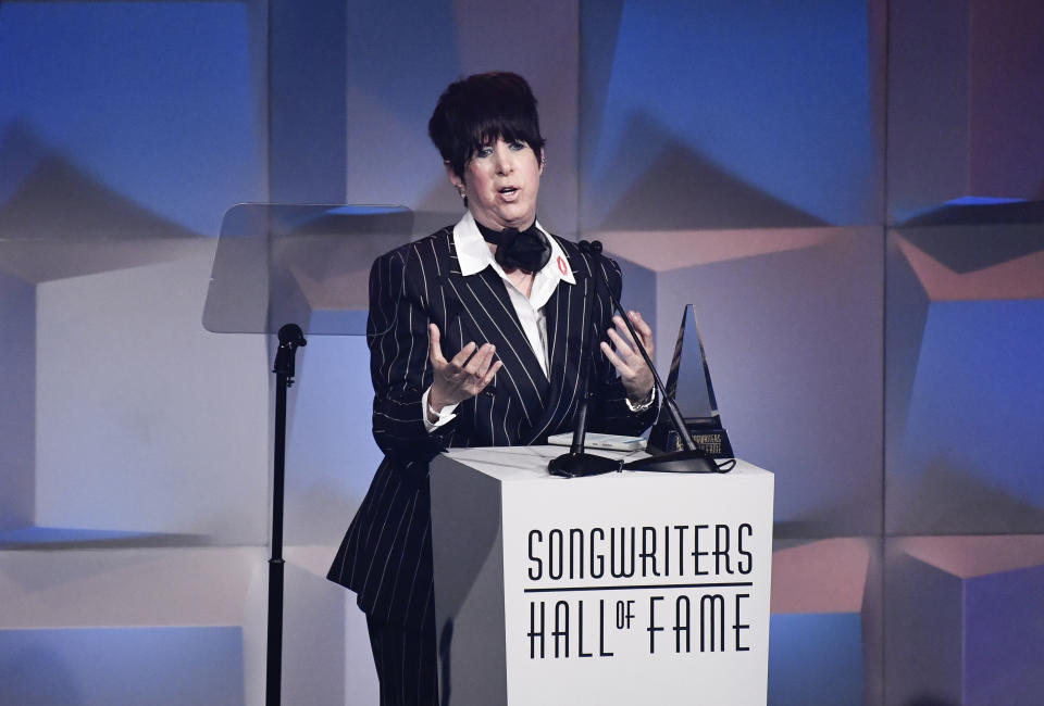 Johnny Mercer award honoree Diane Warren accepts her award at the Songwriters Hall of Fame Induction and Awards Gala at the New York Marriott Marquis Hotel on Thursday, June 13, 2024, in New York. (Photo by Evan Agostini/Invision/AP)