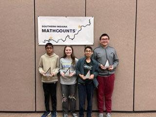 The four individual winners at the recent MATHCOUNTS competition were, from left, Taran Sheth, Abigal Bullington, Narem Raghavan and Jonathan Davis.