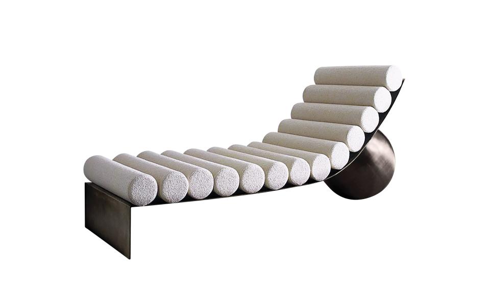 Curved-steel chaise.