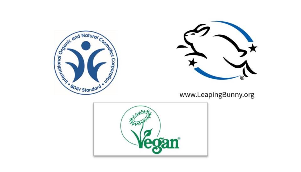 Woran erkenne ich, dass ein Produkt vegan und ohne Tierversuche ist? (Bild: BDIH, Vegan Society, Leaping Bunny)