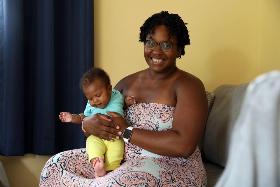 Meredith LeJeune, 37, and her 3-month-old daughter Mecca at home in Garnerville, N.Y., on  July 16, 2020.