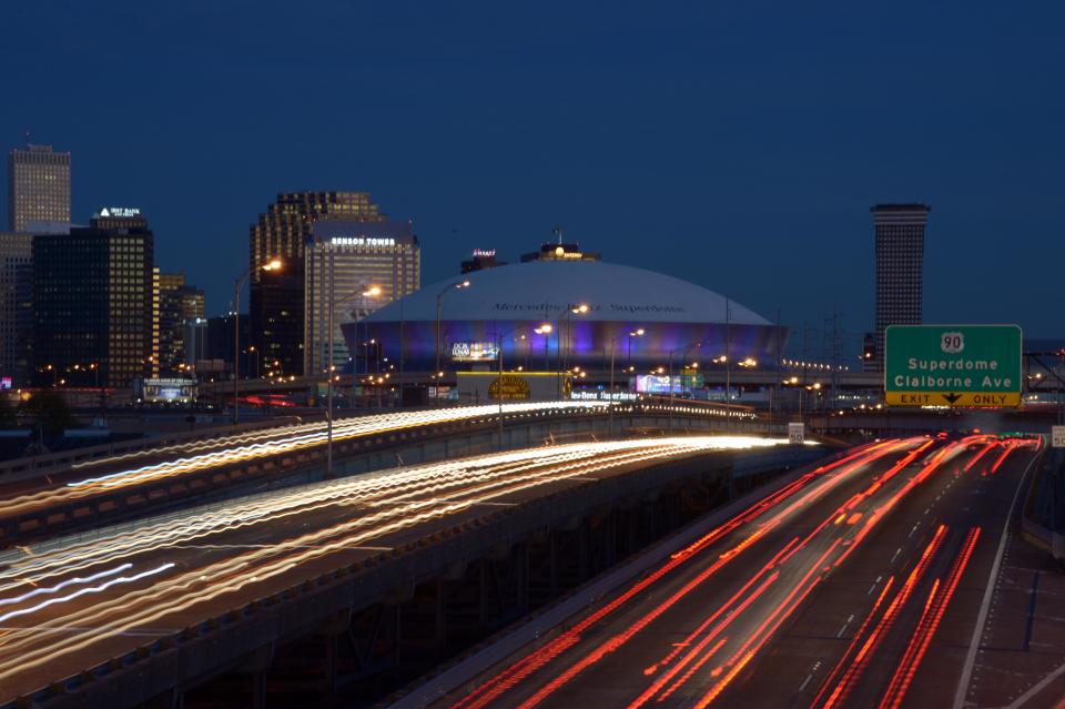 Jan 31, 2013, New Orleans, LA, USA; General view of the downtown New Orleans skyline and Benson Tower and Mercedes-Benz Superdome in advance of Super Bowl XLVII between the Baltimore Ravens and the San Francisco 49ers. Mandatory Credit: Kirby Lee-USA TODAY Sports