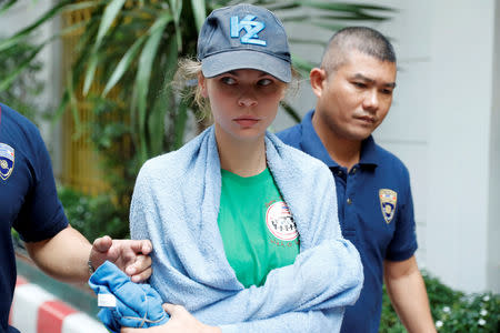 Anastasia Vashukevich, a Belarusian model and escort who caused a stir last year after she was arrested in Thailand and said she had evidence of Russian interference in the 2016 U.S. presidential election, is pictured at Immigration detention center before being deported in Bangkok, Thailand, January 17, 2019. REUTERS/Jorge Silva