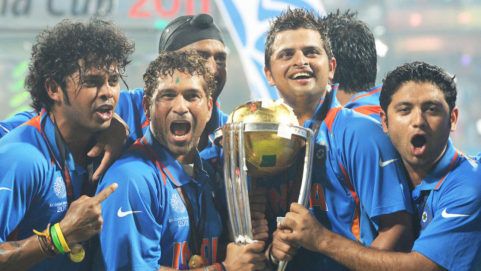 Pictured here, India's players celebrate winning the 2011 Cricket World Cup.