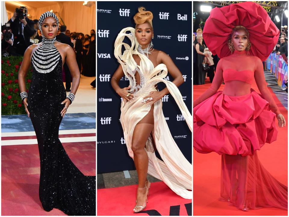 Janelle Monáe at the Met Gala, the Toronto Film Festival, and the London Film Festival in 2022.