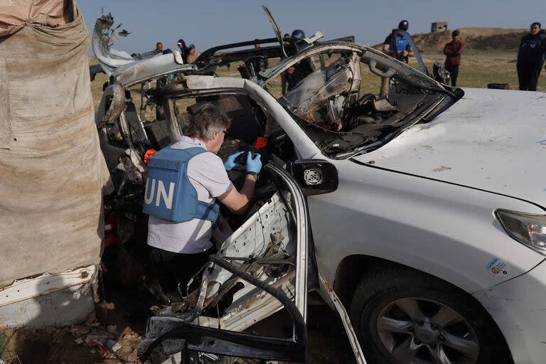 El ataque a trabajadores de World Central Kitchen en Deir al-Balah, en la Franja de Gaza. (AFP)