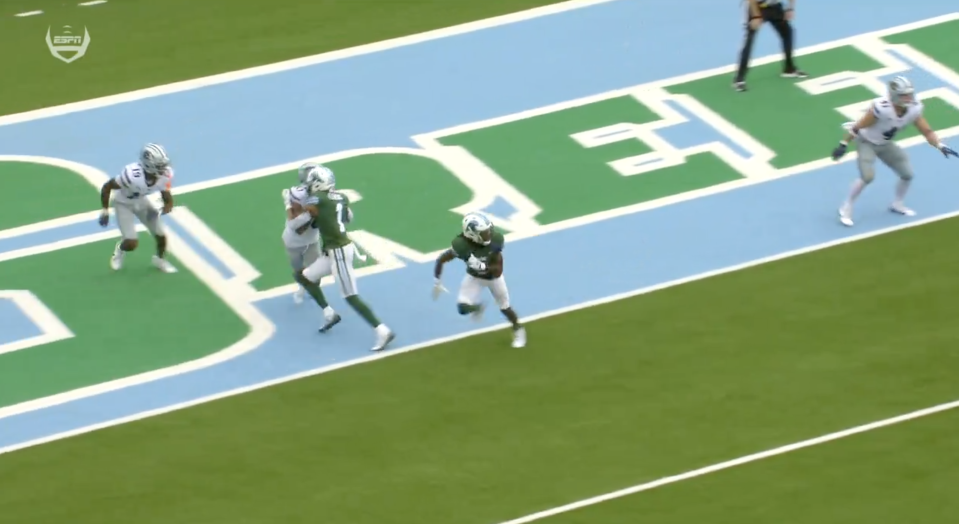 Tulane's Dontae Fleming was booked for offensive pass interference on this play. (via ESPN)