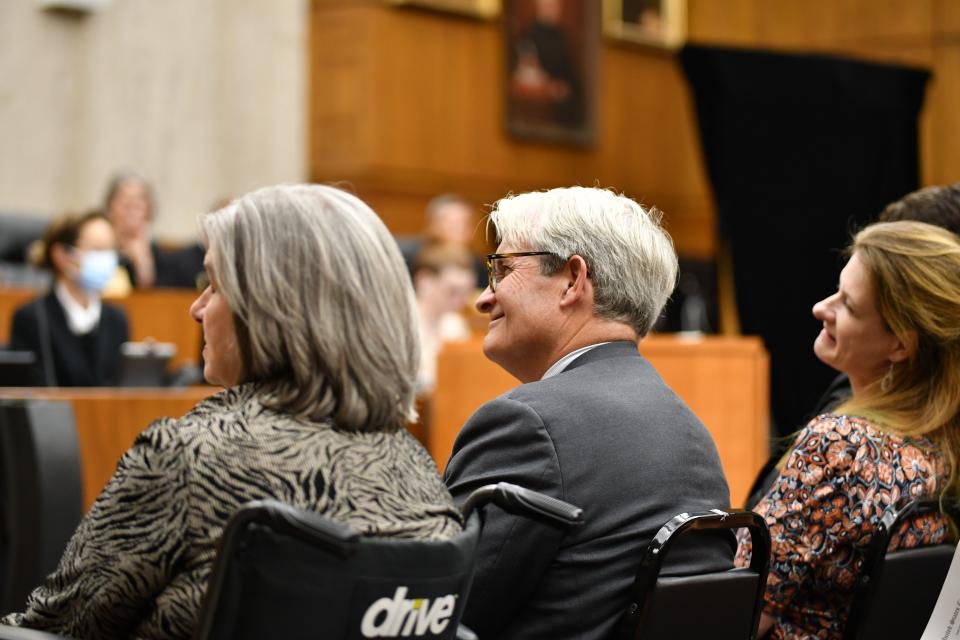 Thomas Griffith sits with wife, Susan, during his portrait unveiling ceremony at the U.S. Court of Appeals for the D.C. Circuit. | Ann Wilkins