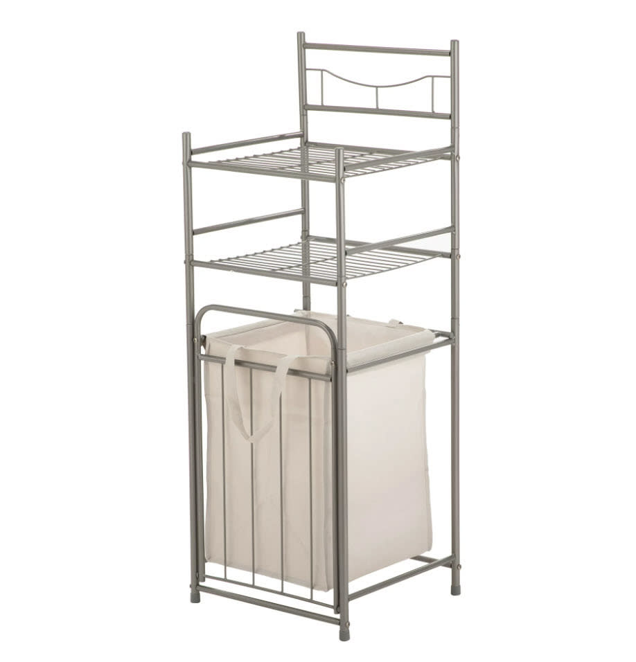 metal shelves with included hamper