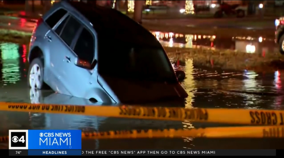 A water main break shut down Northwest 67th Avenue in Miami Lakes on Monday, Feb. 26, 2024.